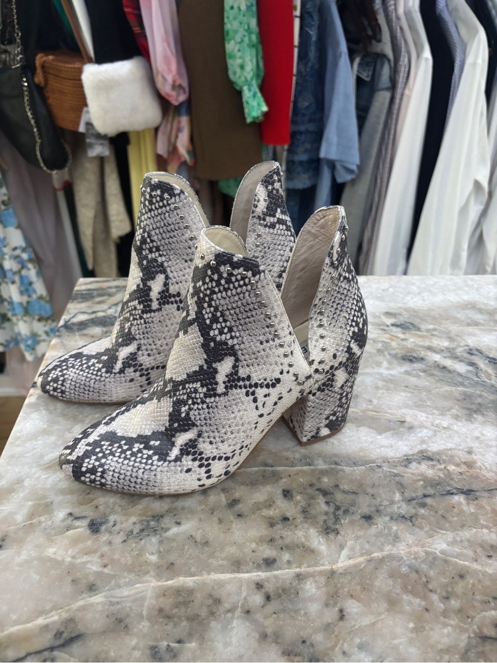 Steve Madden Snake-Print Cutout Ankle Boots - White/Black